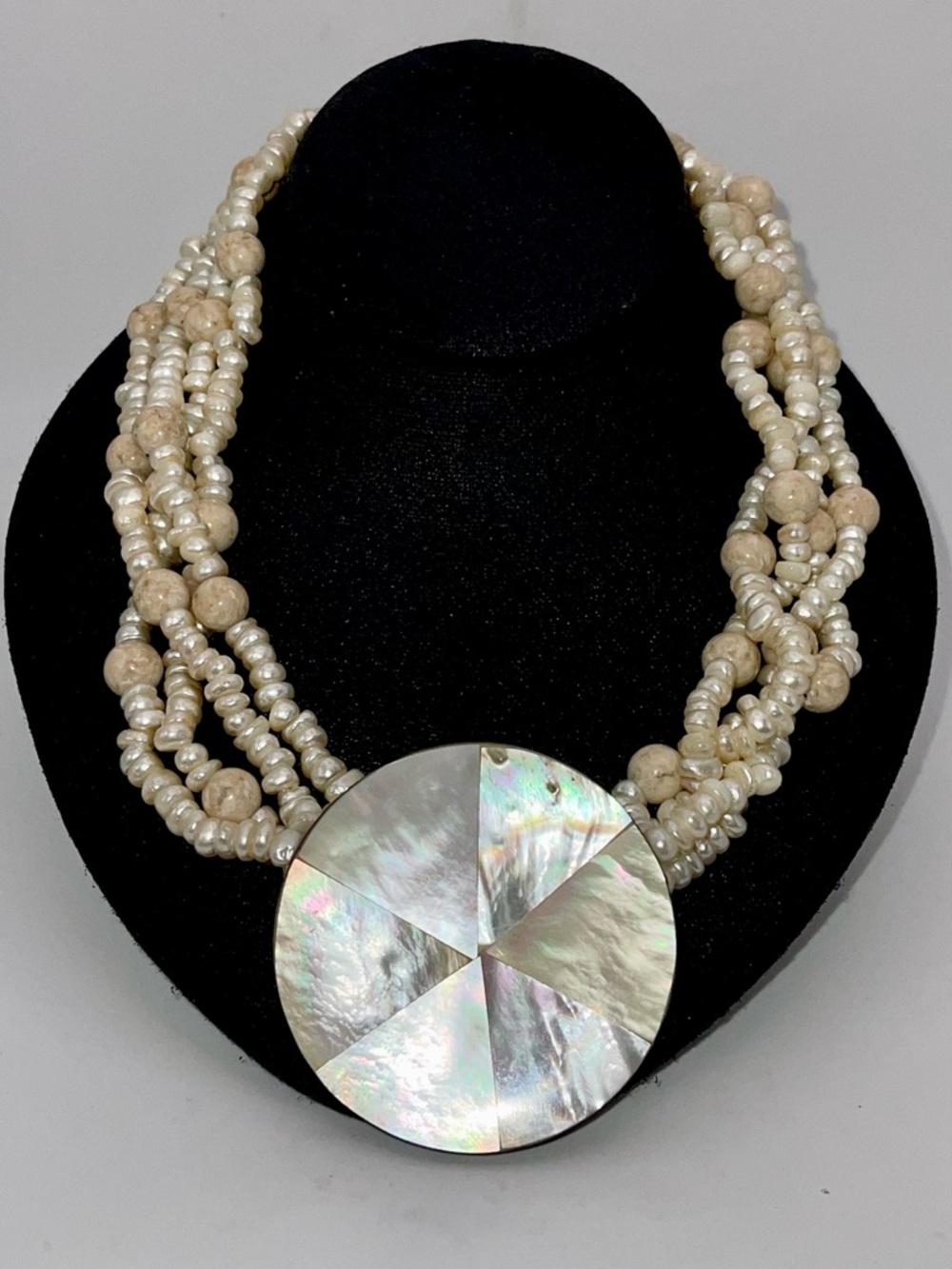 Amazing Vintage Sandra David Mother of Pearl Pendant Statement Necklace